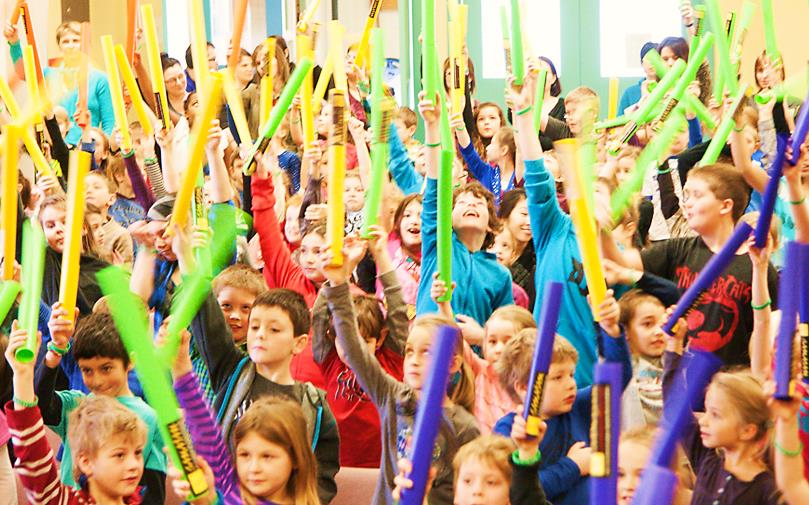 A school group raises colourful Musical Tubes