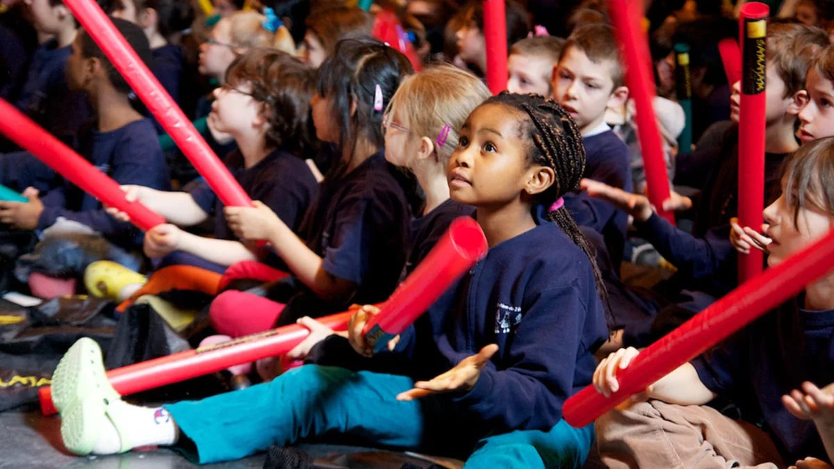 Students play SAMAJAM Musical Tubes